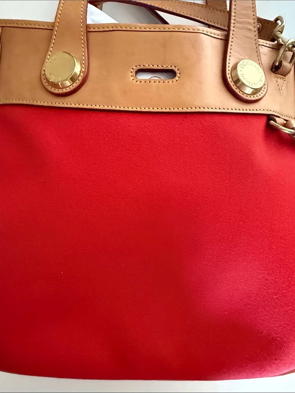 Dooney & Bourke Vintage Cabriolet Red Canvas and Tan Leather Shoulder Bag - Picture 15 of 16